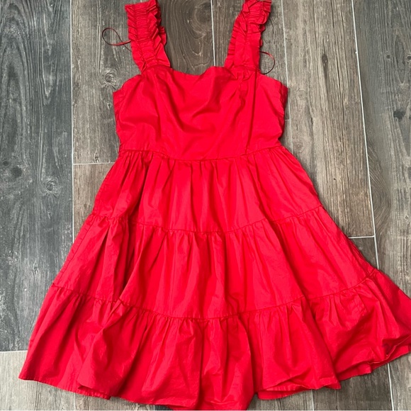 AQUA Double Lined Poplin Tiered Red Mini Dress Size Medium - Picture 5 of 5